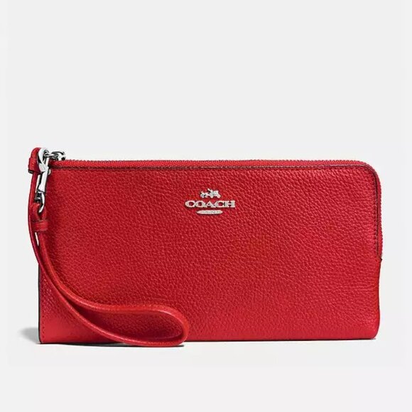 COACH 22952  Wristlet Red Pebble Leather Top Zip Pouch - Picture 1 of 8